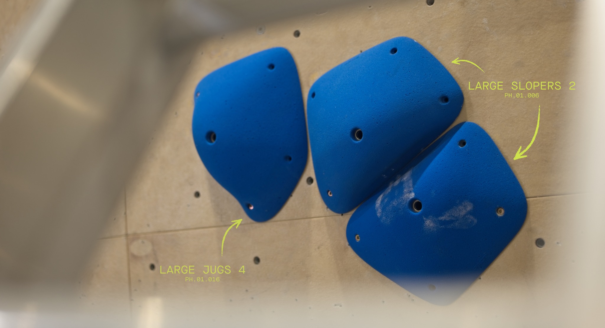 Pillows Large Jugs 4 and Large Slopers 2 on a climbing wall